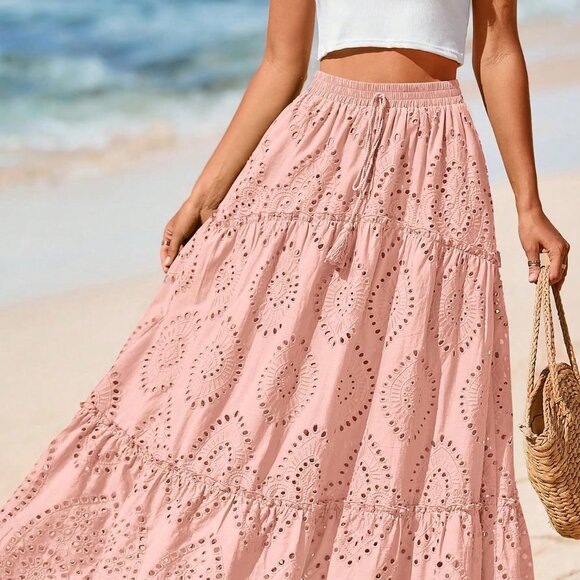 Pink Boho Women's Lace Maxi Skirt - Picture 4 of 5